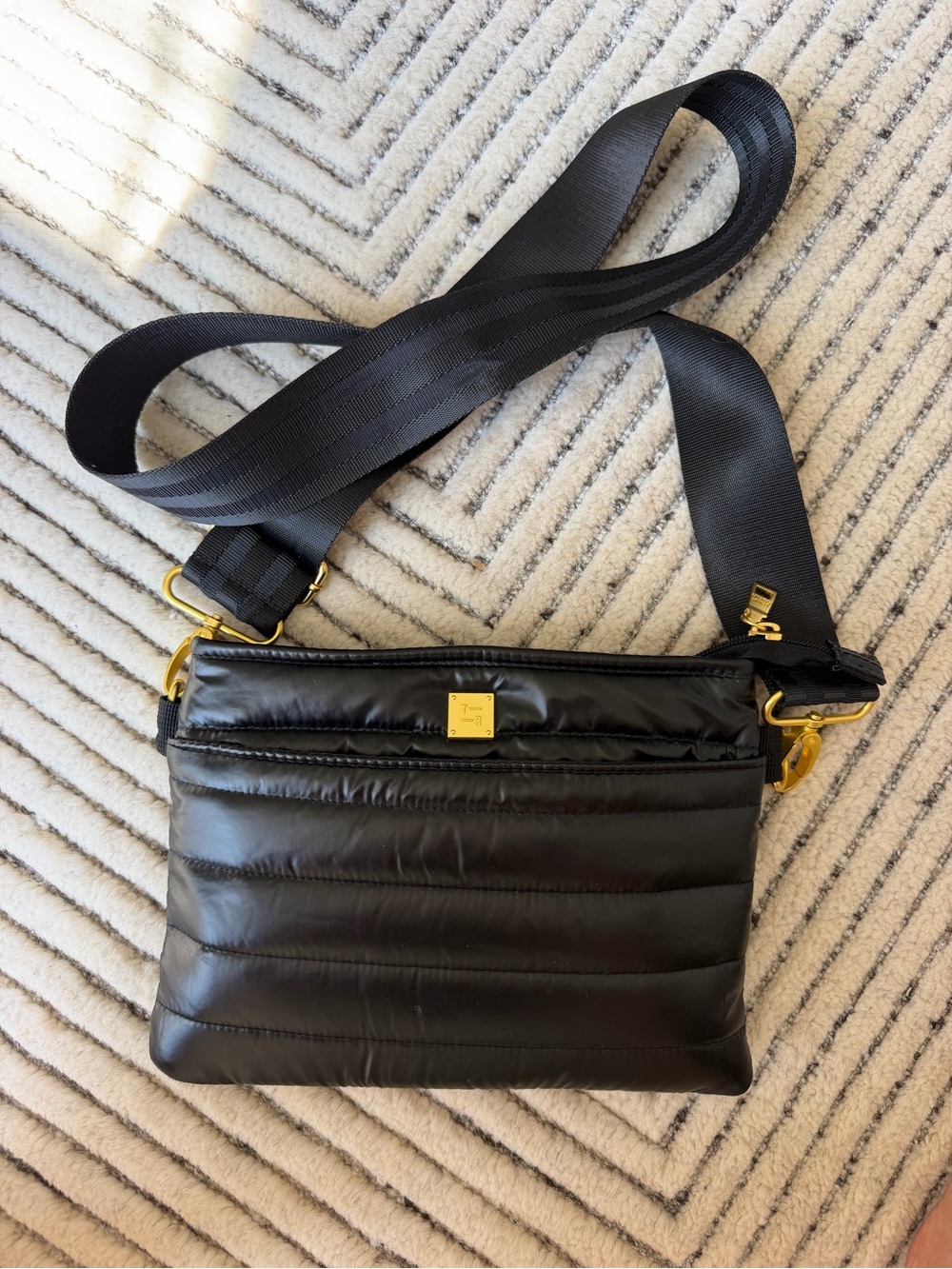 THINK ROYLN Black Quilted Crossbody with Gold Hardware